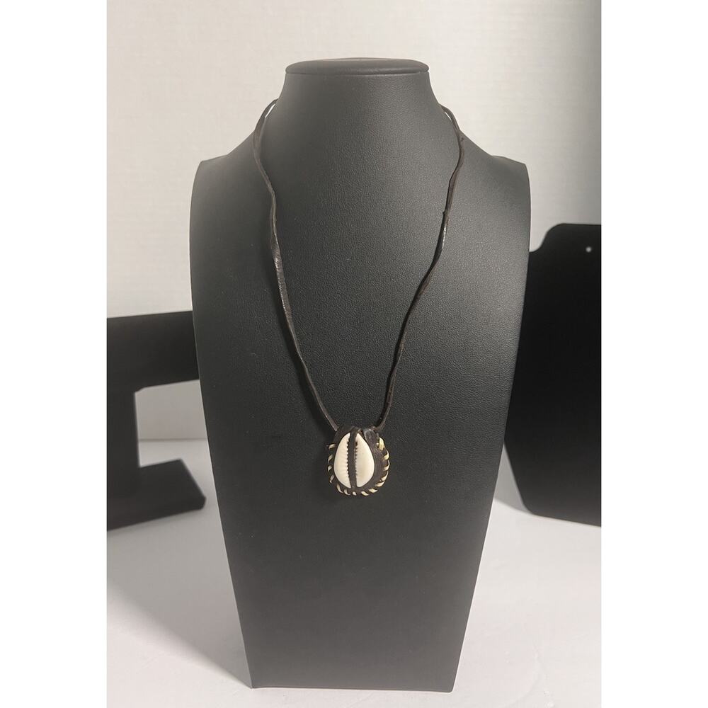 Handmade Cowrie Shell Leather Necklace Ghana African Boho Tribal Jewelry 16” L